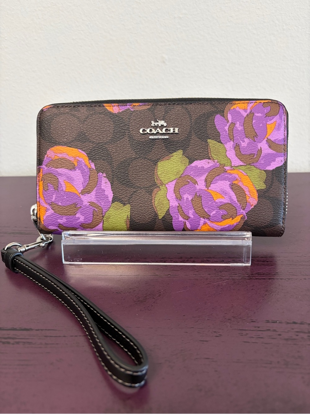COACH Floral Print Long Zip-Around Wristlet Wallet - Purple Floral
